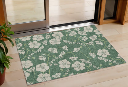 3' X 5' Sage And Ivory Floral Washable Indoor Outdoor Area Rug HomeRoots
