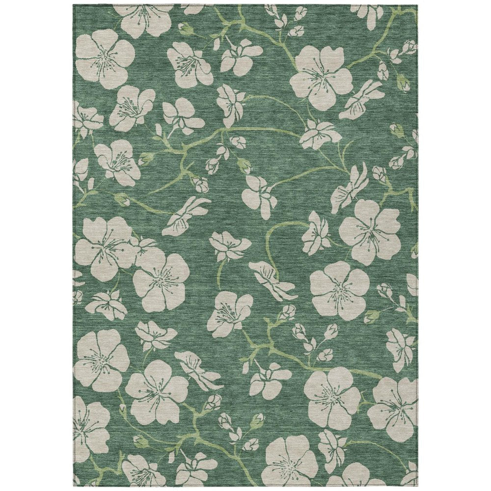 3' X 5' Sage And Ivory Floral Washable Indoor Outdoor Area Rug — view 1
