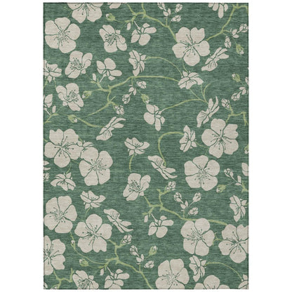 3' X 5' Sage And Ivory Floral Washable Indoor Outdoor Area Rug HomeRoots