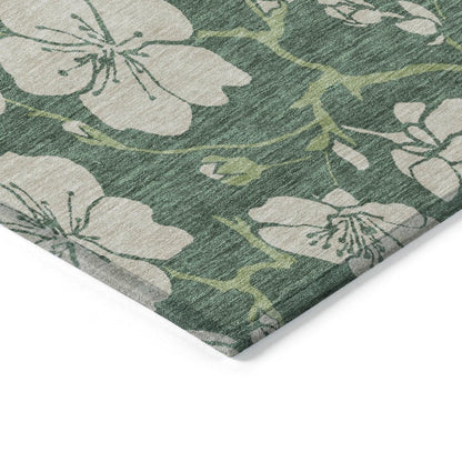 3' X 5' Sage And Ivory Floral Washable Indoor Outdoor Area Rug HomeRoots