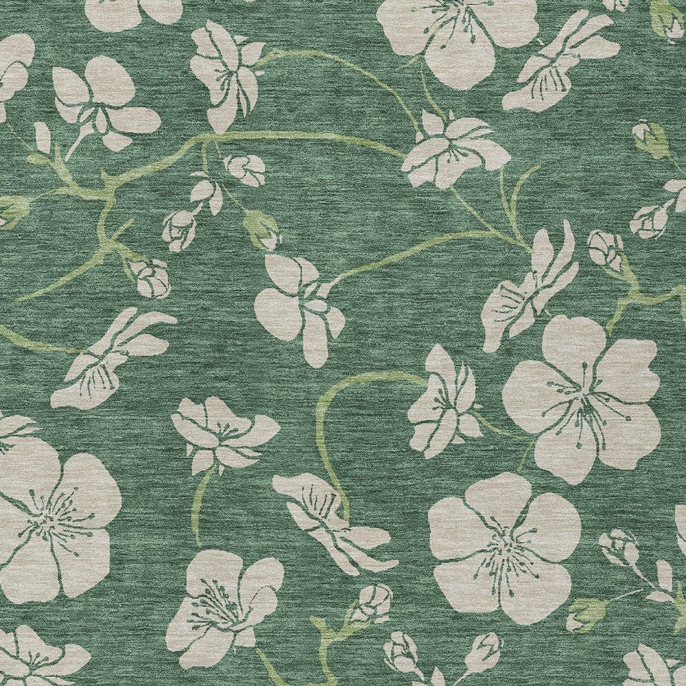 3' X 5' Sage And Ivory Floral Washable Indoor Outdoor Area Rug HomeRoots