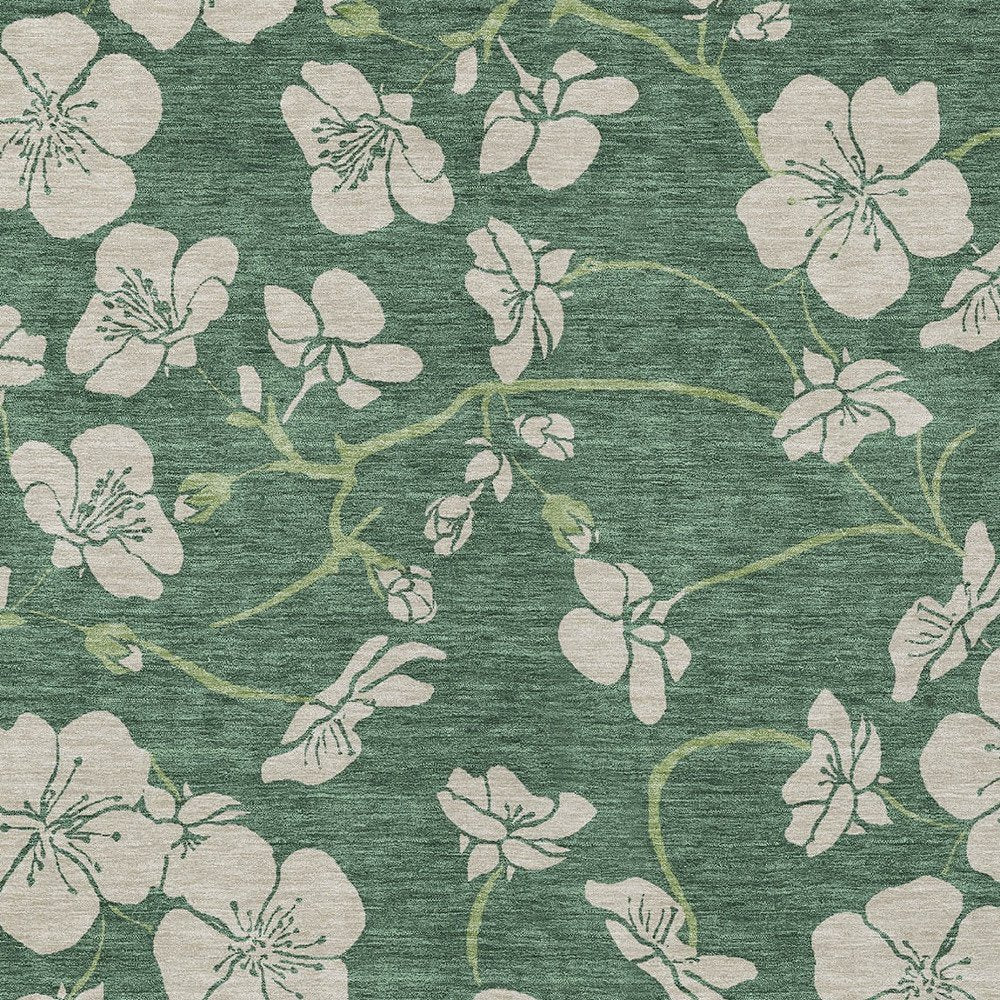 3' X 5' Sage And Ivory Floral Washable Indoor Outdoor Area Rug HomeRoots