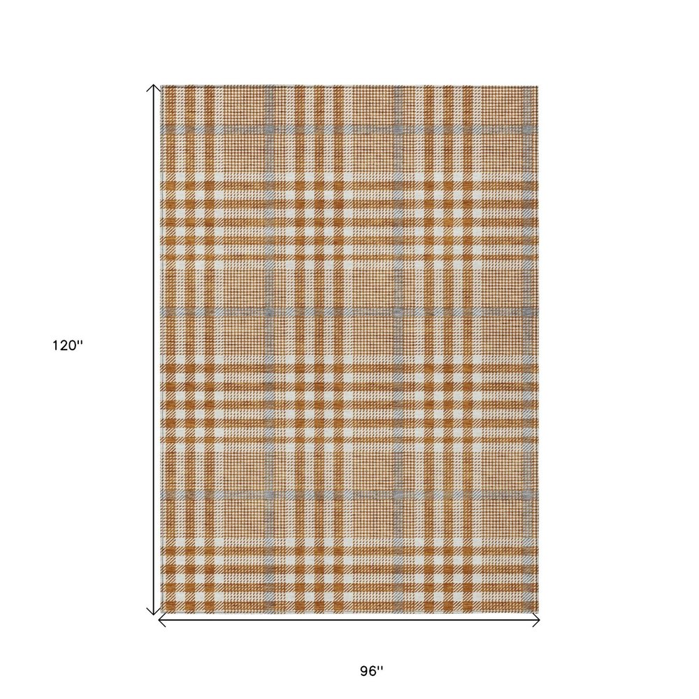 8' X 10' Brown Beige And Beige Plaid Washable Indoor Outdoor Area Rug — view 6