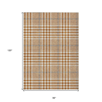 8' X 10' Brown Beige And Beige Plaid Washable Indoor Outdoor Area Rug HomeRoots