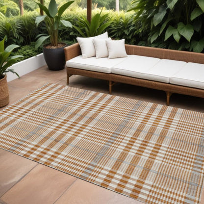 8' X 10' Brown Beige And Beige Plaid Washable Indoor Outdoor Area Rug HomeRoots