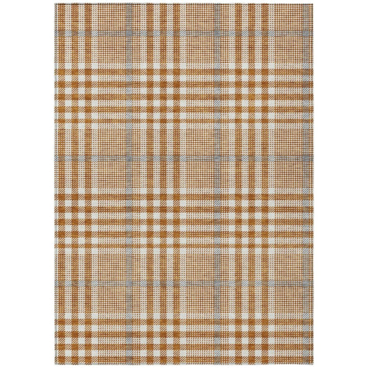 8' X 10' Brown Beige And Beige Plaid Washable Indoor Outdoor Area Rug