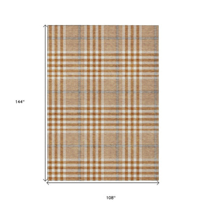 8' X 10' Brown Beige And Beige Plaid Washable Indoor Outdoor Area Rug HomeRoots