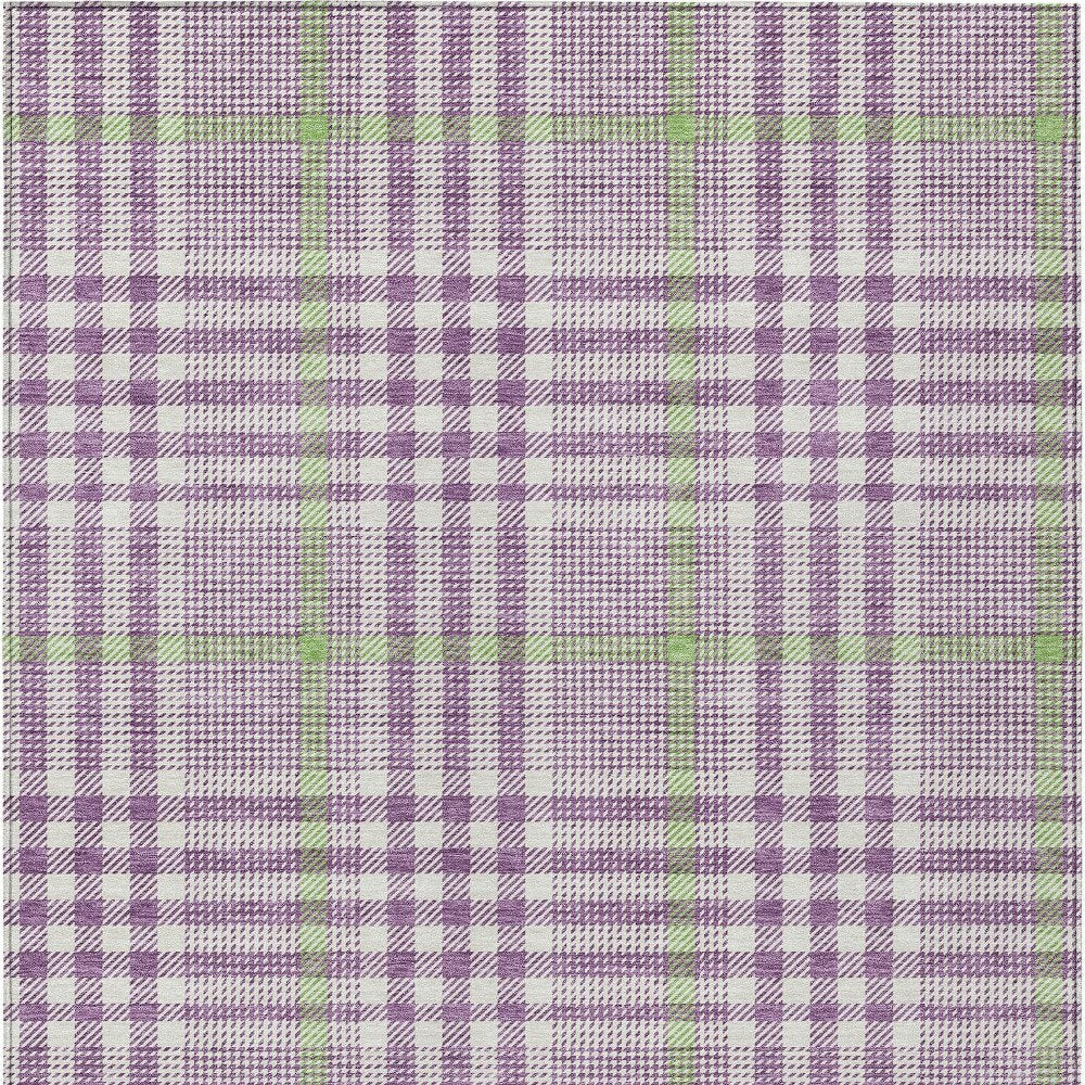 3' X 5' Purple Green And Ivory Plaid Washable Indoor Outdoor Area Rug — view 18