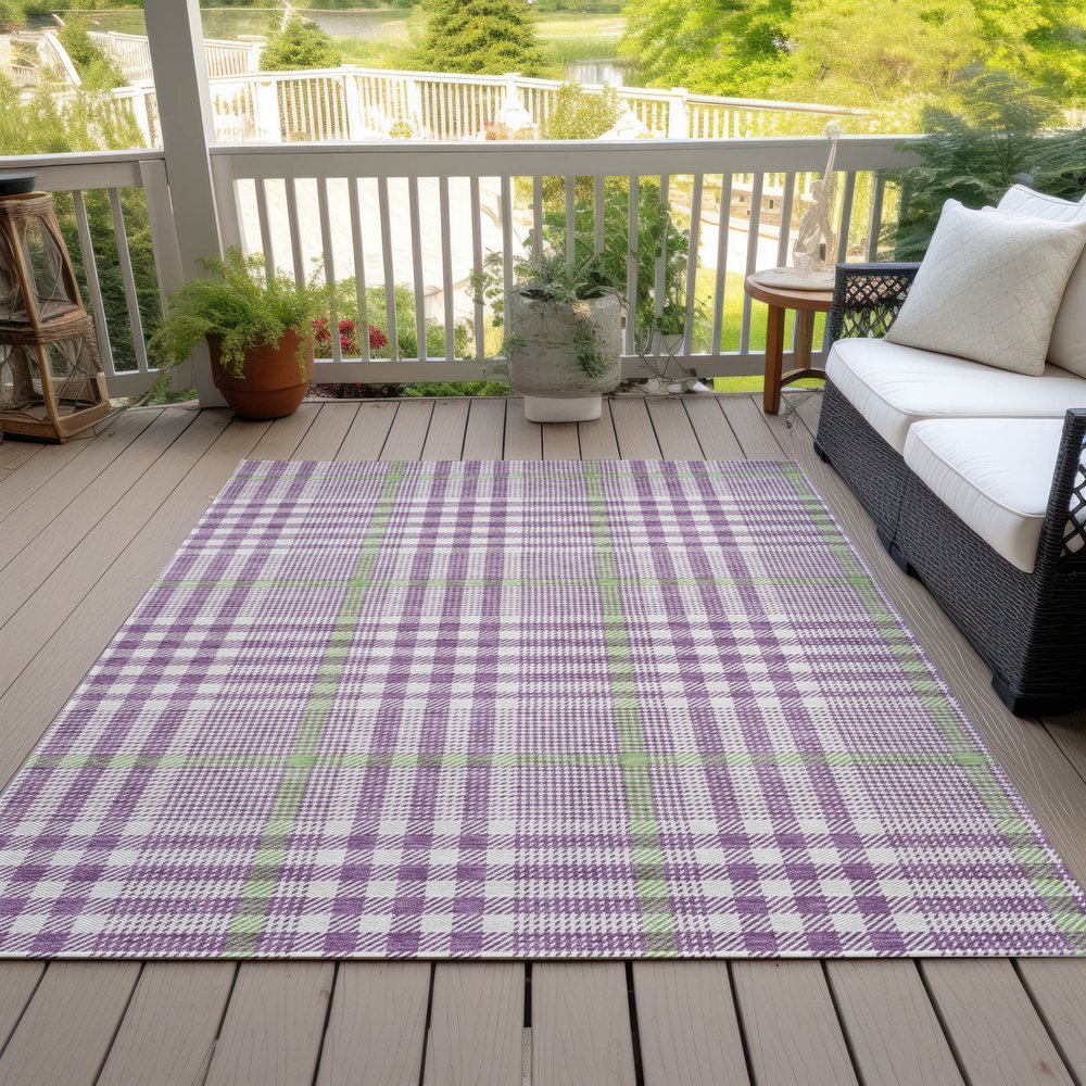 3' X 5' Purple Green And Ivory Plaid Washable Indoor Outdoor Area Rug HomeRoots
