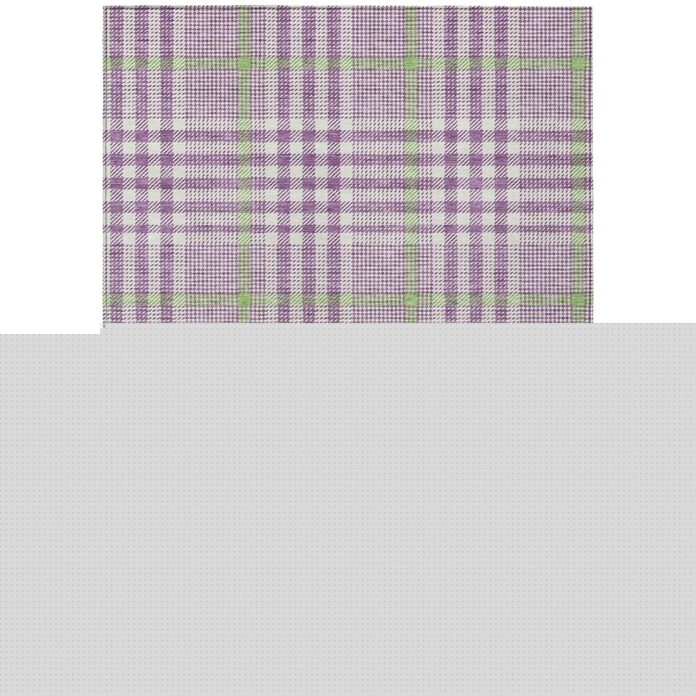 3' X 5' Purple Green And Ivory Plaid Washable Indoor Outdoor Area Rug — view 3