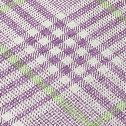3' X 5' Purple Green And Ivory Plaid Washable Indoor Outdoor Area Rug HomeRoots