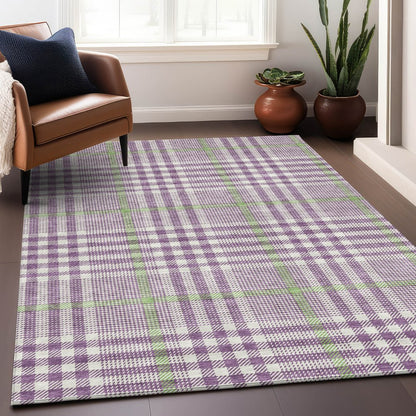 3' X 5' Purple Green And Ivory Plaid Washable Indoor Outdoor Area Rug HomeRoots