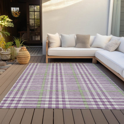 3' X 5' Purple Green And Ivory Plaid Washable Indoor Outdoor Area Rug HomeRoots