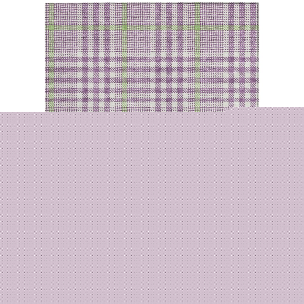 3' X 5' Purple Green And Ivory Plaid Washable Indoor Outdoor Area Rug HomeRoots
