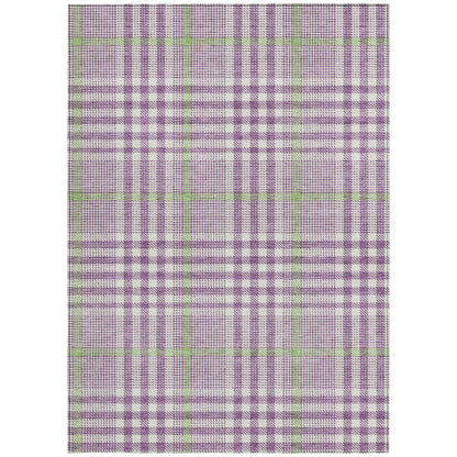 3' X 5' Purple Green And Ivory Plaid Washable Indoor Outdoor Area Rug HomeRoots