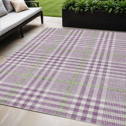 3' X 5' Purple Green And Ivory Plaid Washable Indoor Outdoor Area Rug HomeRoots