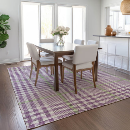 3' X 5' Purple Green And Ivory Plaid Washable Indoor Outdoor Area Rug HomeRoots