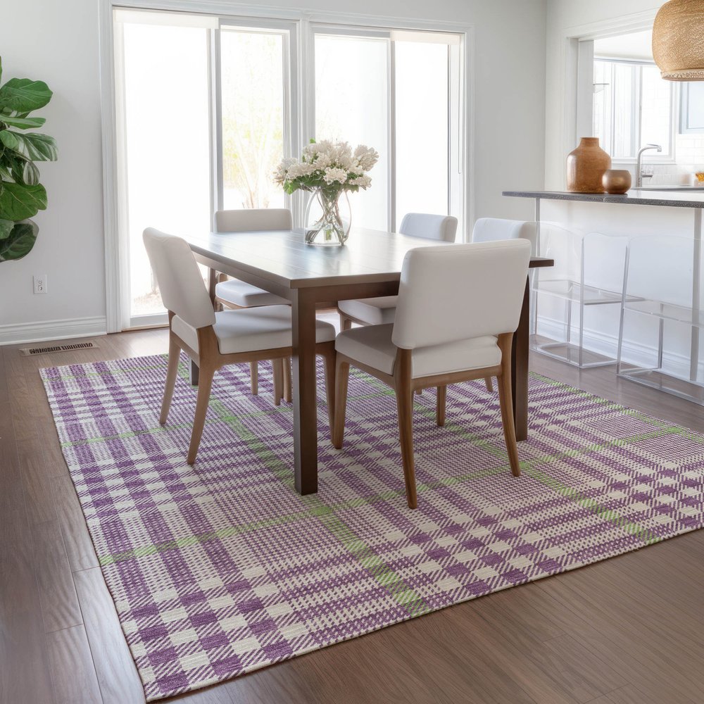3' X 5' Purple Green And Ivory Plaid Washable Indoor Outdoor Area Rug HomeRoots