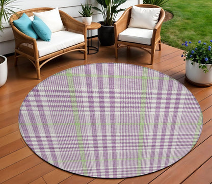 3' X 5' Purple Green And Ivory Plaid Washable Indoor Outdoor Area Rug HomeRoots