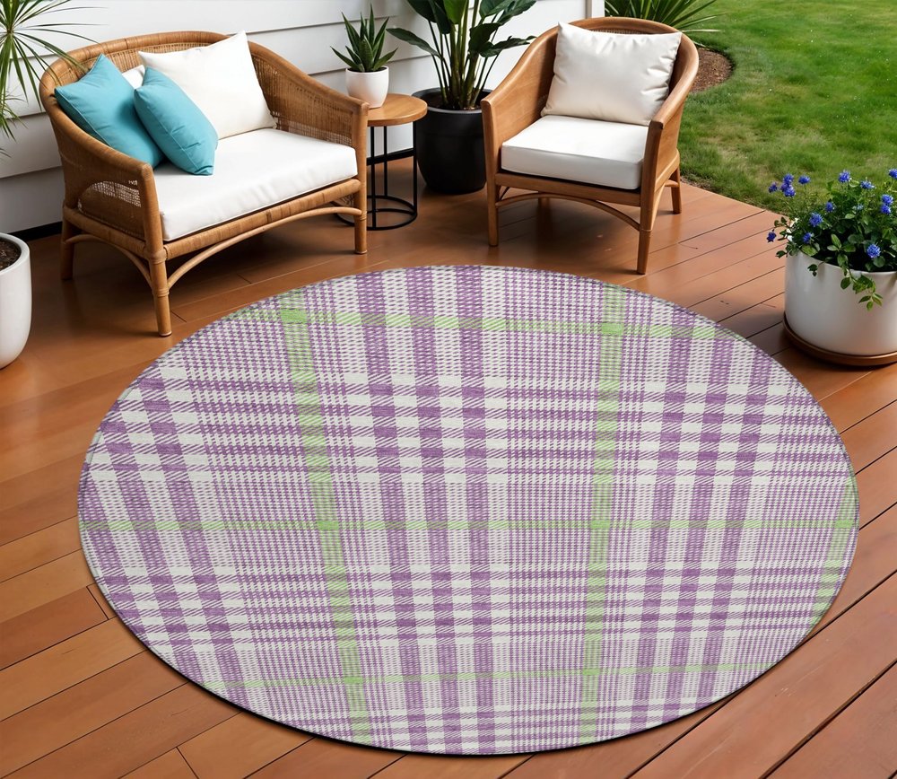 3' X 5' Purple Green And Ivory Plaid Washable Indoor Outdoor Area Rug HomeRoots