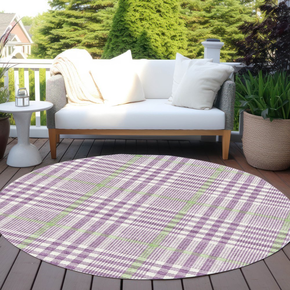 3' X 5' Purple Green And Ivory Plaid Washable Indoor Outdoor Area Rug — view 54