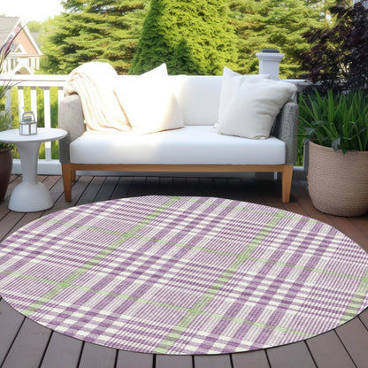 3' X 5' Purple Green And Ivory Plaid Washable Indoor Outdoor Area Rug HomeRoots