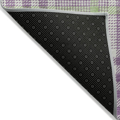 3' X 5' Purple Green And Ivory Plaid Washable Indoor Outdoor Area Rug HomeRoots