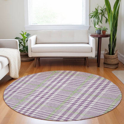 3' X 5' Purple Green And Ivory Plaid Washable Indoor Outdoor Area Rug HomeRoots