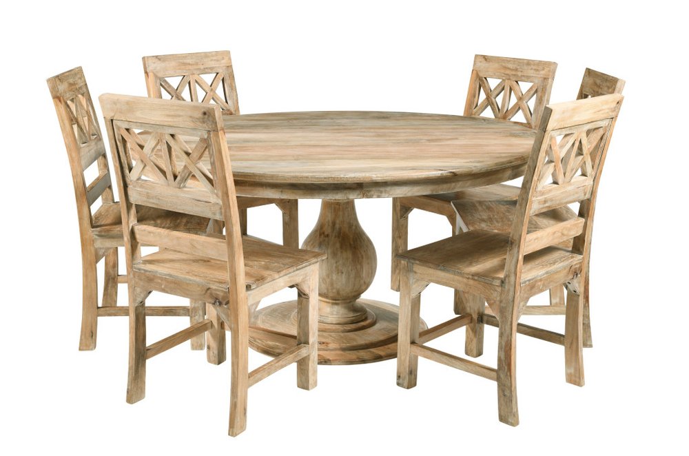 Seven Piece Natural Round Solid Wood Dining Set with Six Chairs HomeRoots