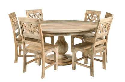 Seven Piece Natural Round Solid Wood Dining Set with Six Chairs HomeRoots