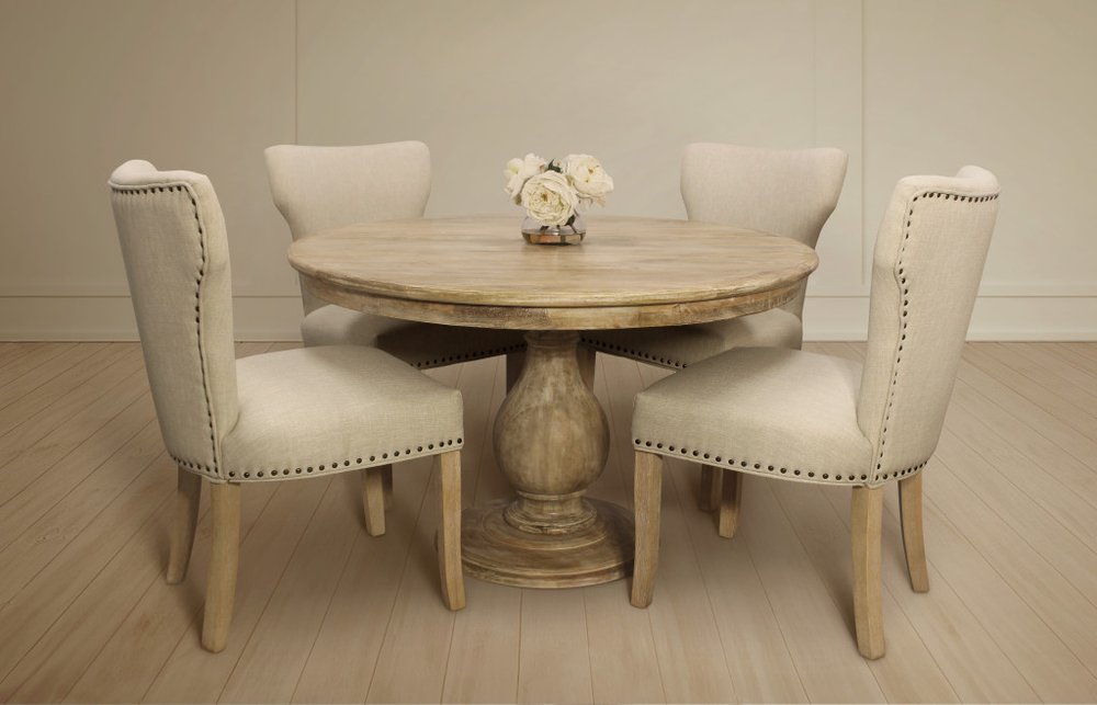 Five Piece Natural Round Solid Wood Dining Set with Four Chairs HomeRoots