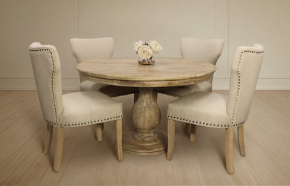 Five Piece Natural Round Solid Wood Dining Set with Four Chairs HomeRoots