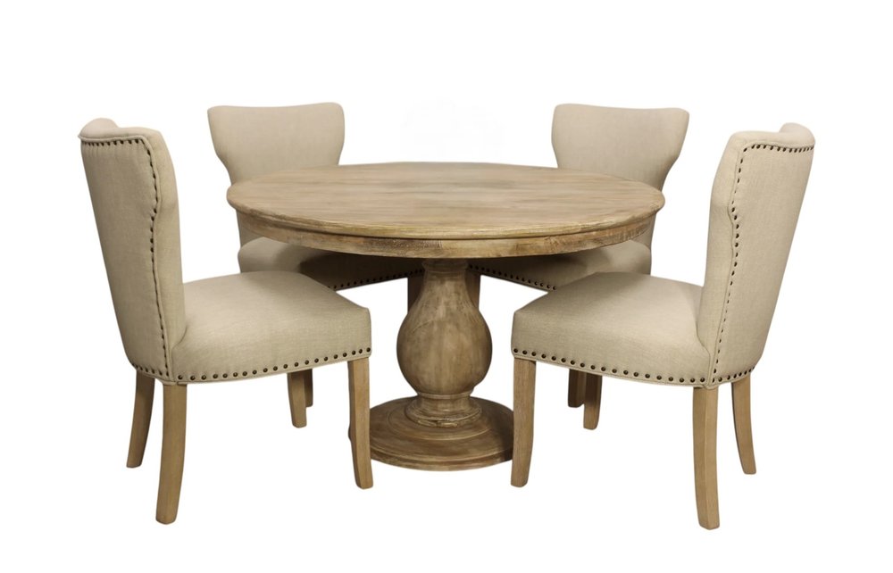 Five Piece Natural Round Solid Wood Dining Set with Four Chairs HomeRoots