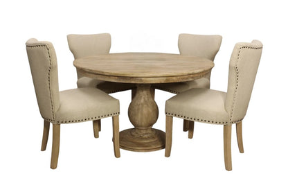 Five Piece Natural Round Solid Wood Dining Set with Four Chairs HomeRoots