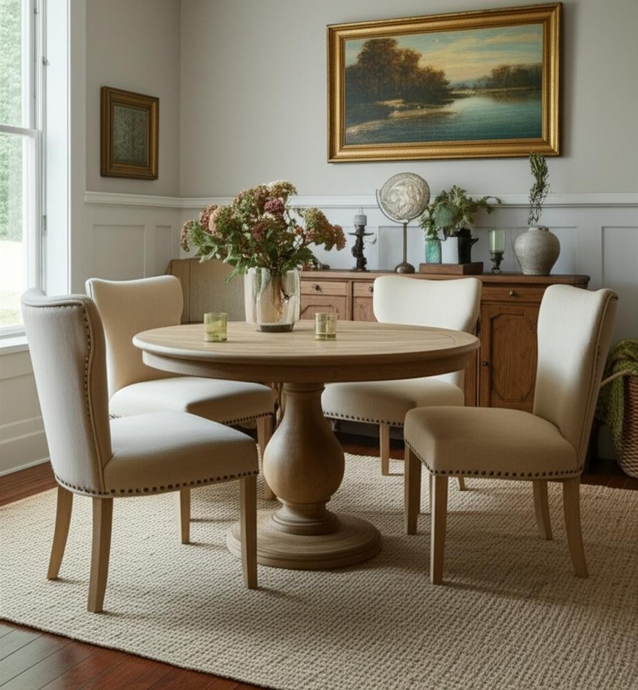 Five Piece Natural Round Solid Wood Dining Set with Four Chairs HomeRoots