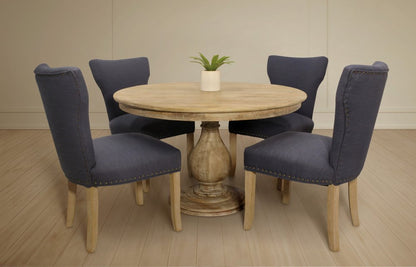 Five Piece Natural Round Solid Wood Dining Set with Four Chairs HomeRoots