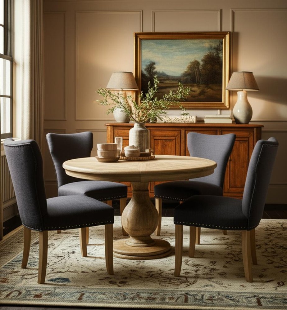 Five Piece Natural Round Solid Wood Dining Set with Four Chairs HomeRoots