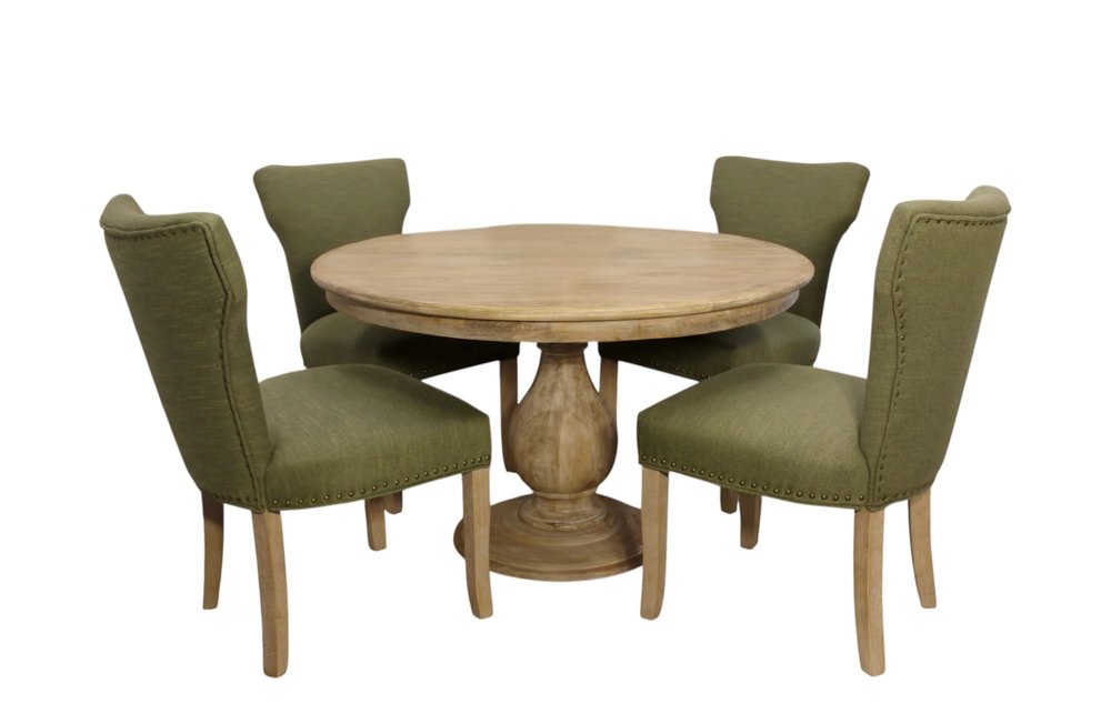 Five Piece Natural Round Solid Wood Dining Set with Four Chairs HomeRoots