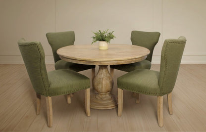 Five Piece Natural Round Solid Wood Dining Set with Four Chairs HomeRoots