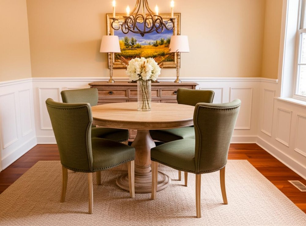 Five Piece Natural Round Solid Wood Dining Set with Four Chairs HomeRoots