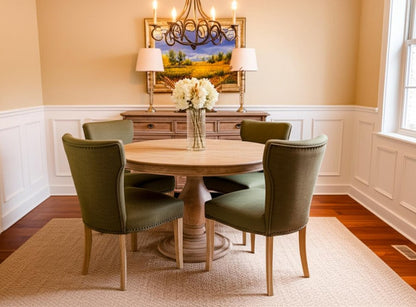Five Piece Natural Round Solid Wood Dining Set with Four Chairs HomeRoots