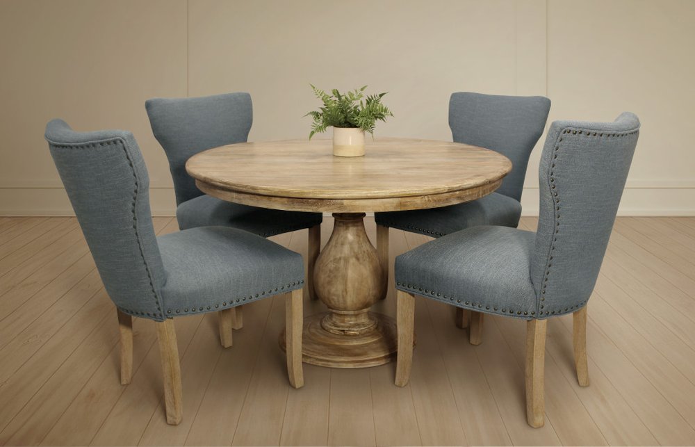 Five Piece Natural Round Solid Wood Dining Set with Four Chairs HomeRoots