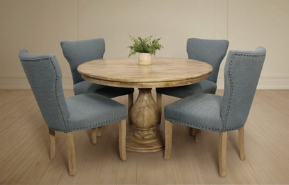 Five Piece Natural Round Solid Wood Dining Set with Four Chairs HomeRoots