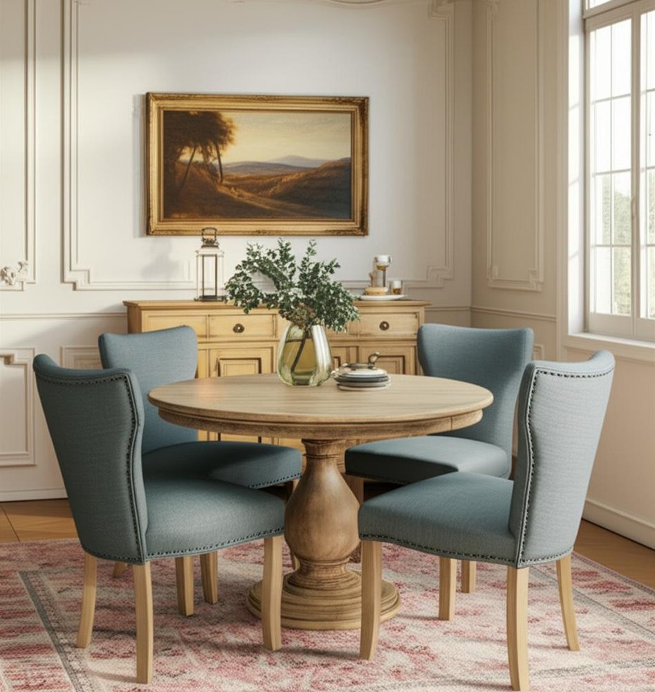 Five Piece Natural Round Solid Wood Dining Set with Four Chairs HomeRoots