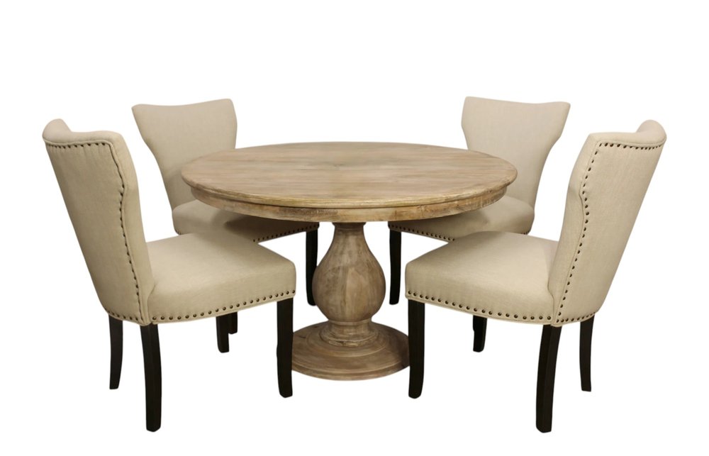 Five Piece Natural Round Solid Wood Dining Set with Four Chairs HomeRoots