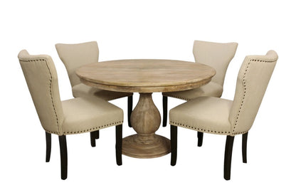 Five Piece Natural Round Solid Wood Dining Set with Four Chairs HomeRoots