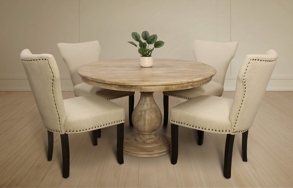 Five Piece Natural Round Solid Wood Dining Set with Four Chairs HomeRoots