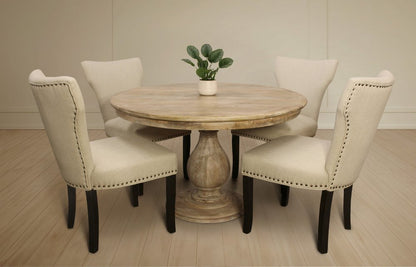 Five Piece Natural Round Solid Wood Dining Set with Four Chairs HomeRoots