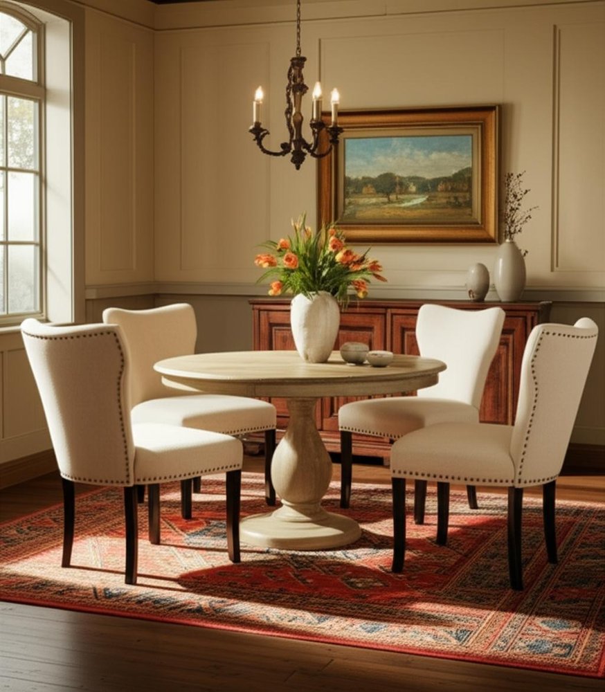 Five Piece Natural Round Solid Wood Dining Set with Four Chairs HomeRoots