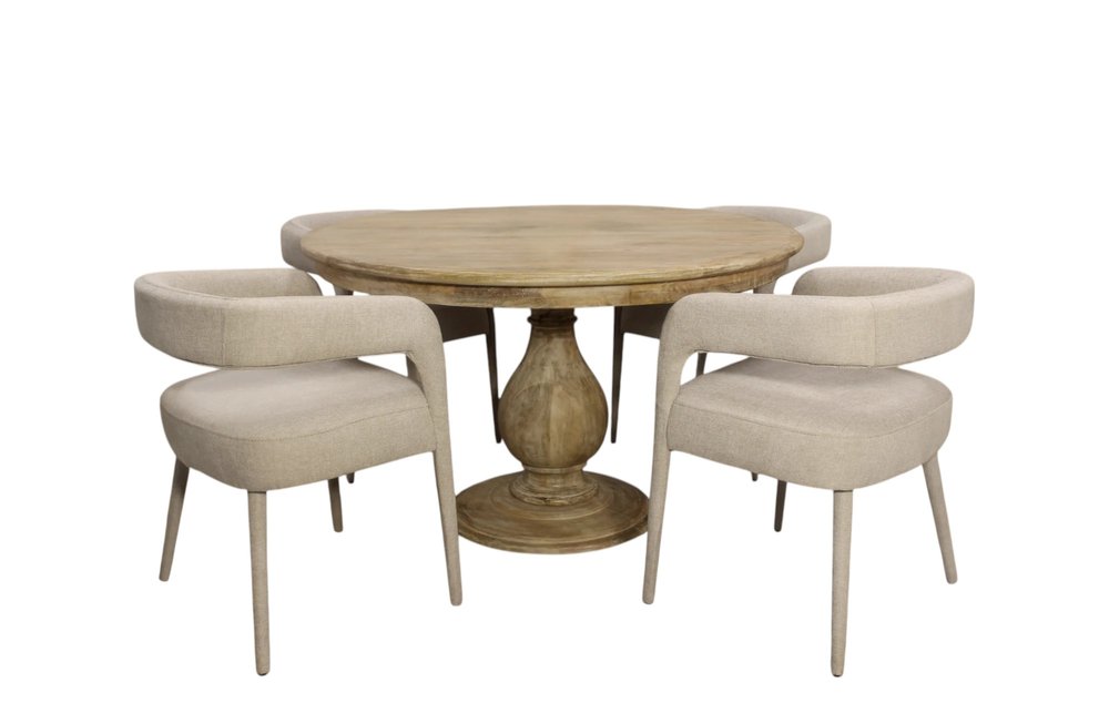 Five Piece Dark Brown Round Solid Wood Dining Set with Four Chairs HomeRoots
